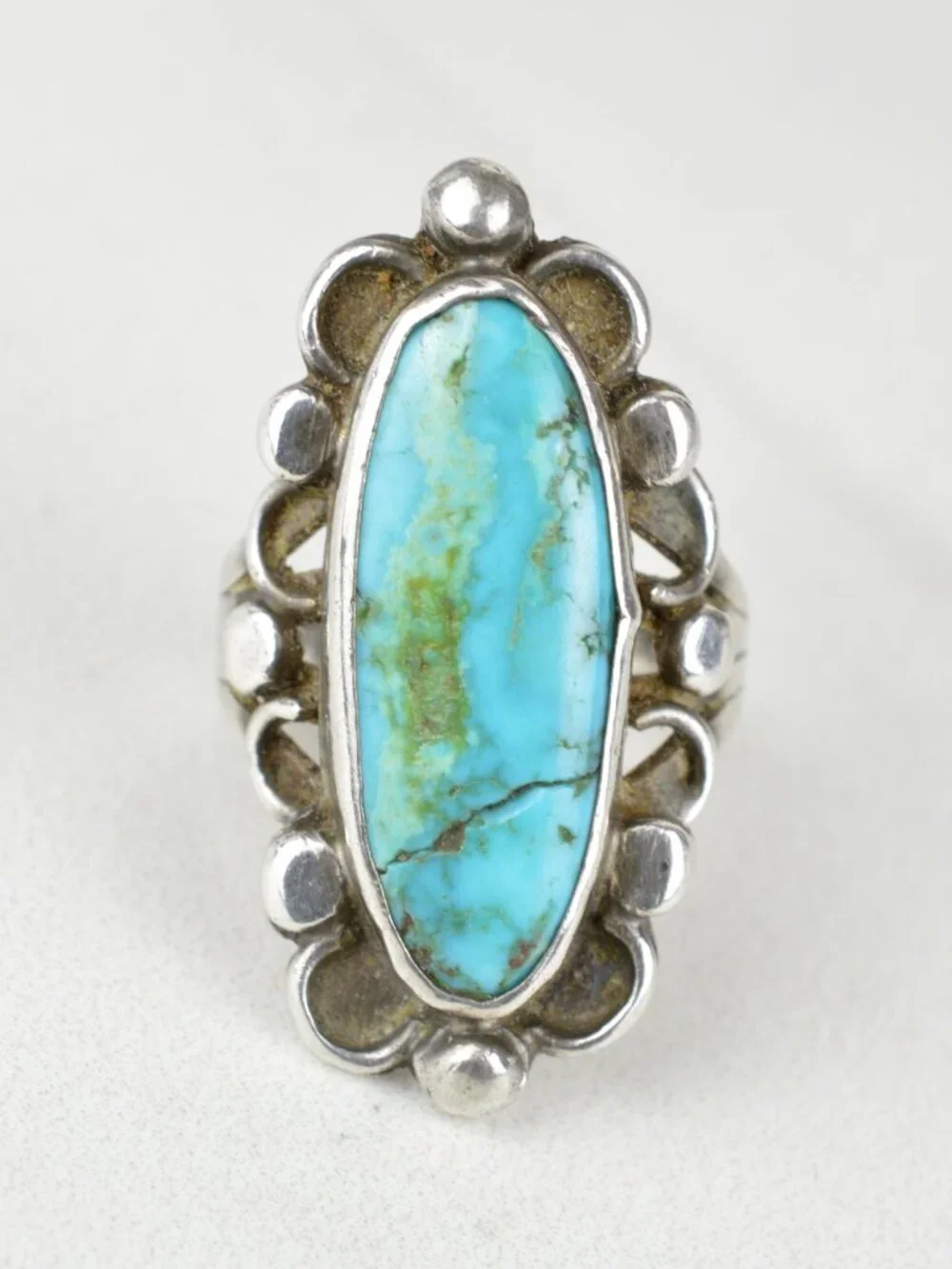 VTG Navajo Sterling Silver Turquoise Statement Ring Size 5.25 - Picture 6 of 11